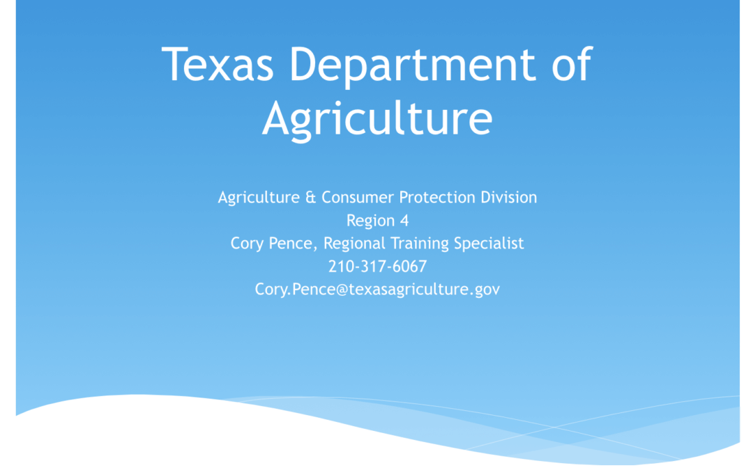 Conference 2021 – Applicator Inspection, Cory Pence-Texas Department of Agriculture