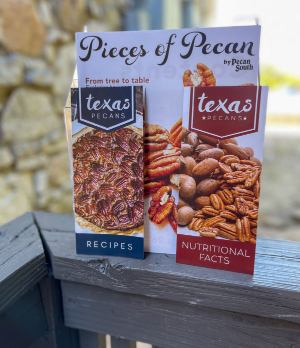 Two brochures and a magazine—all showcasing pecans.
